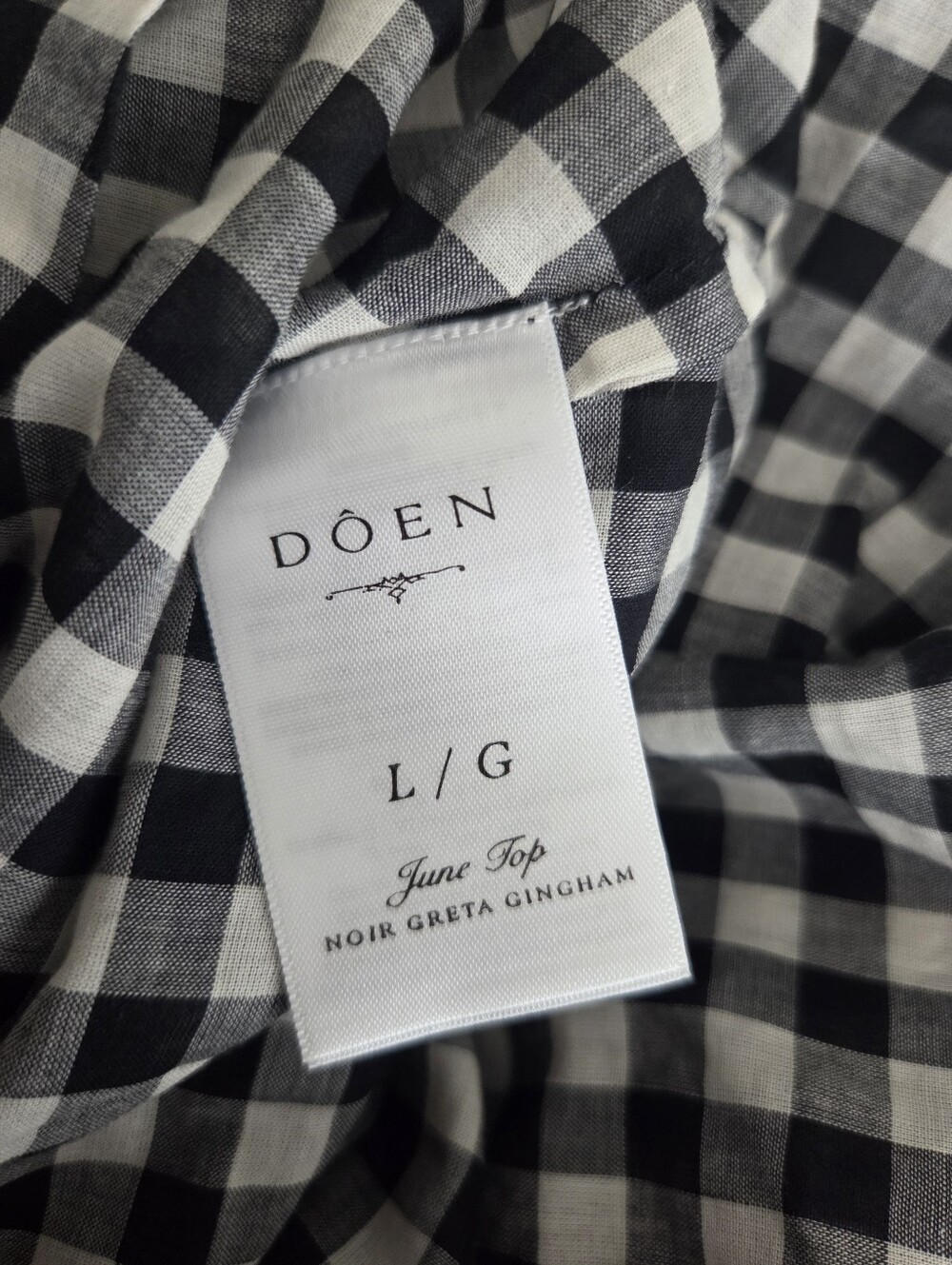 Doen June Top in Noir Greta Gingham size L NWT - Picture 9 of 11